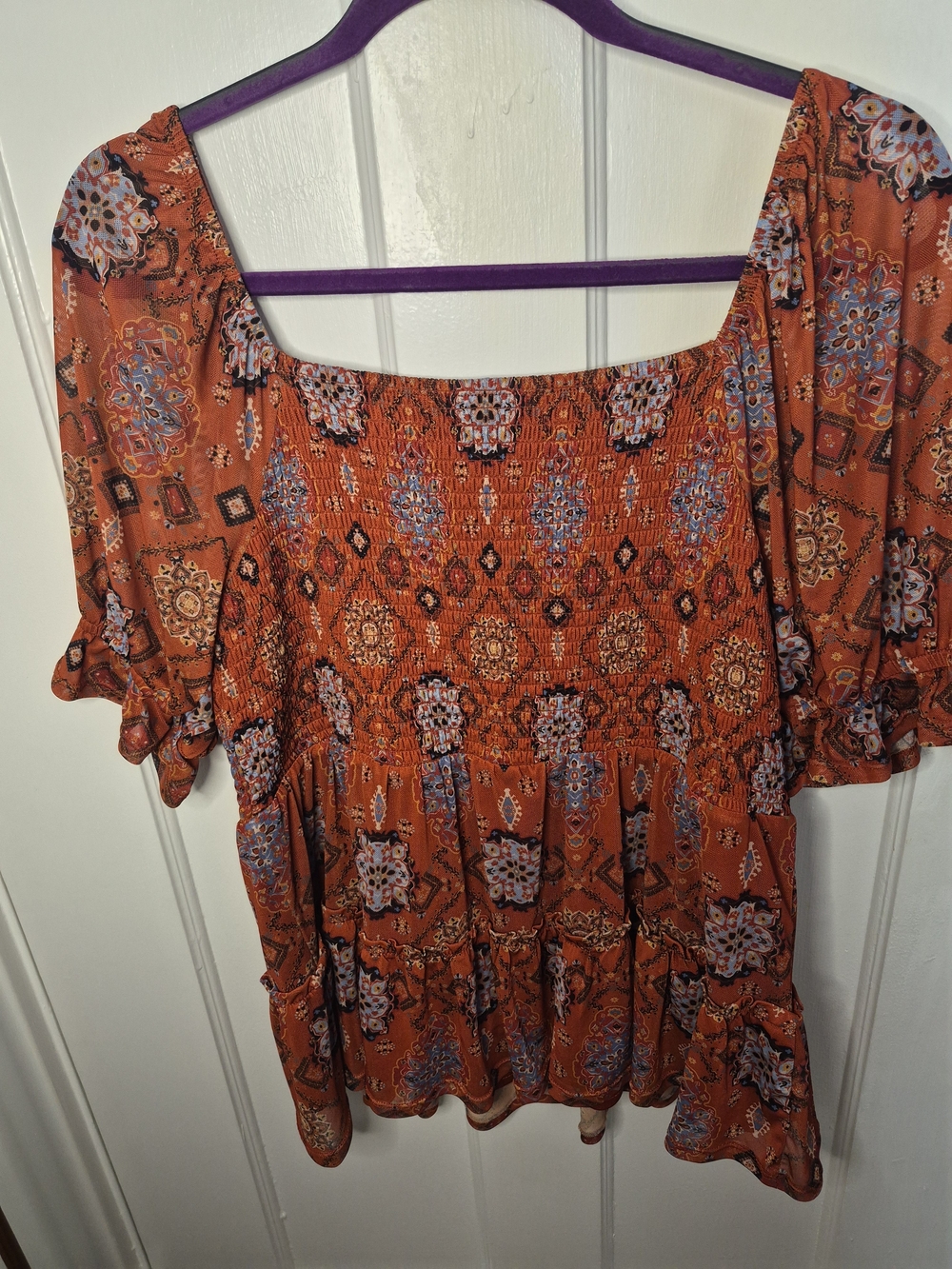 Maurices Rust Orange Smocked Boho Square-Neck Tunic - Picture 4 of 4